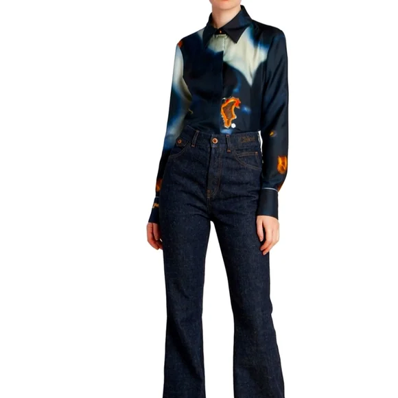 NWT $1950 Chloe Geode Print Twill Patterned Classic Silk Button Blouse Sz 40 (8) - Picture 4 of 16